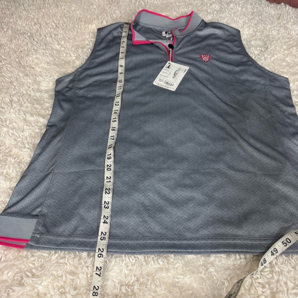 FootJoy Performance Quarter-Zip Sleeveless Golf Vest Gray Pink Chevron Sz XL NEW - Picture 4 of 10